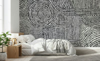 Dash & Dot Maze wall mural in a modern living room with geometric patterns.