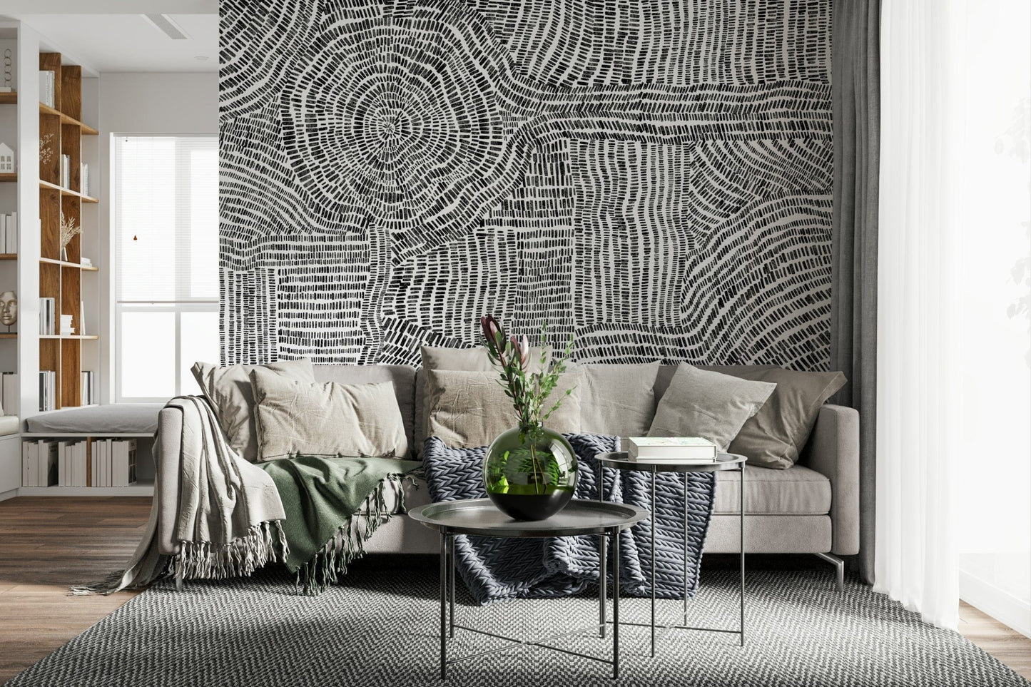 Geometric Dash & Dot Maze wallpaper in a bright contemporary bedroom.