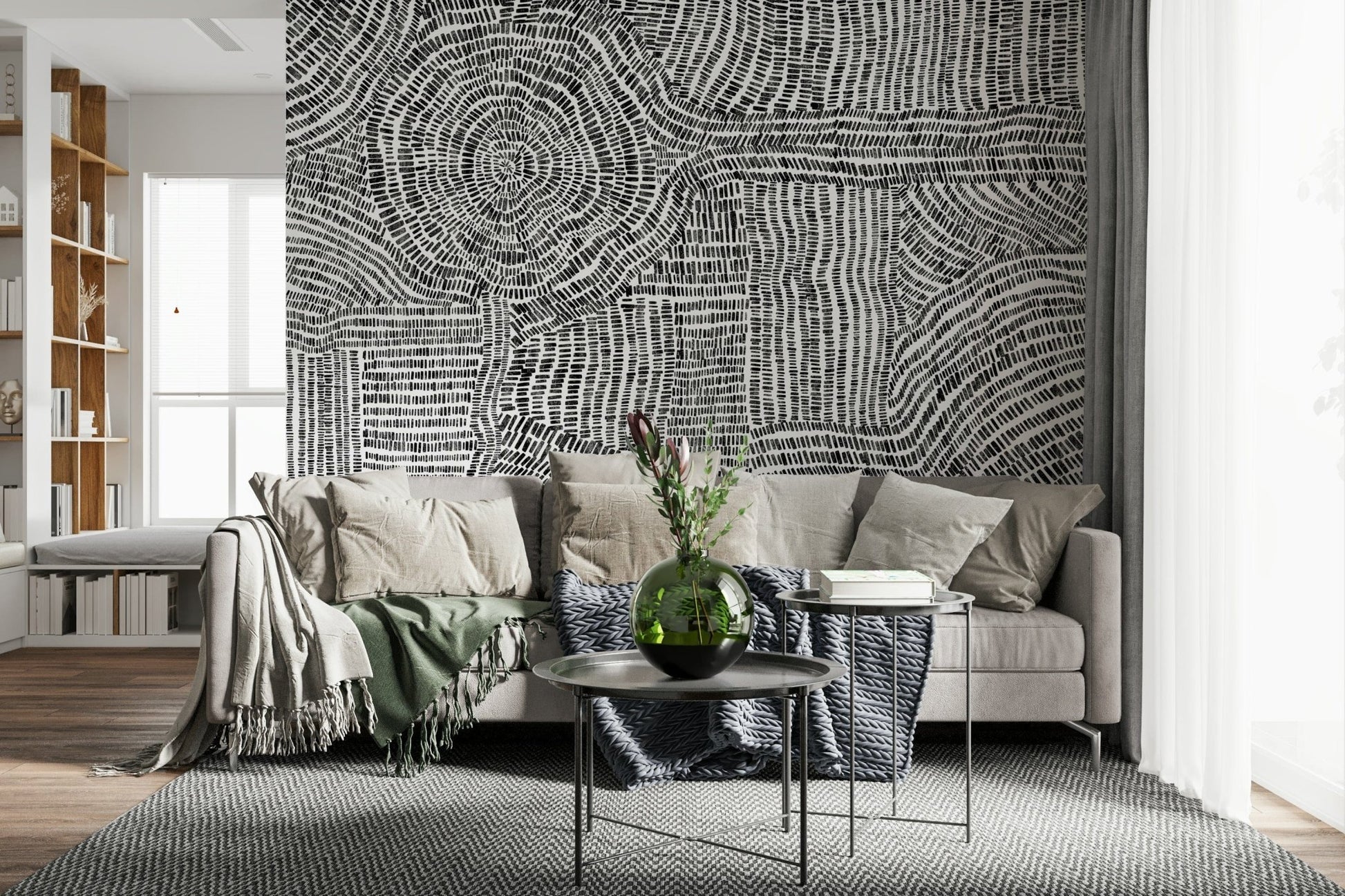 Geometric Dash & Dot Maze wallpaper in a bright contemporary bedroom.