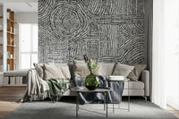 Geometric Dash & Dot Maze wallpaper in a bright contemporary bedroom.