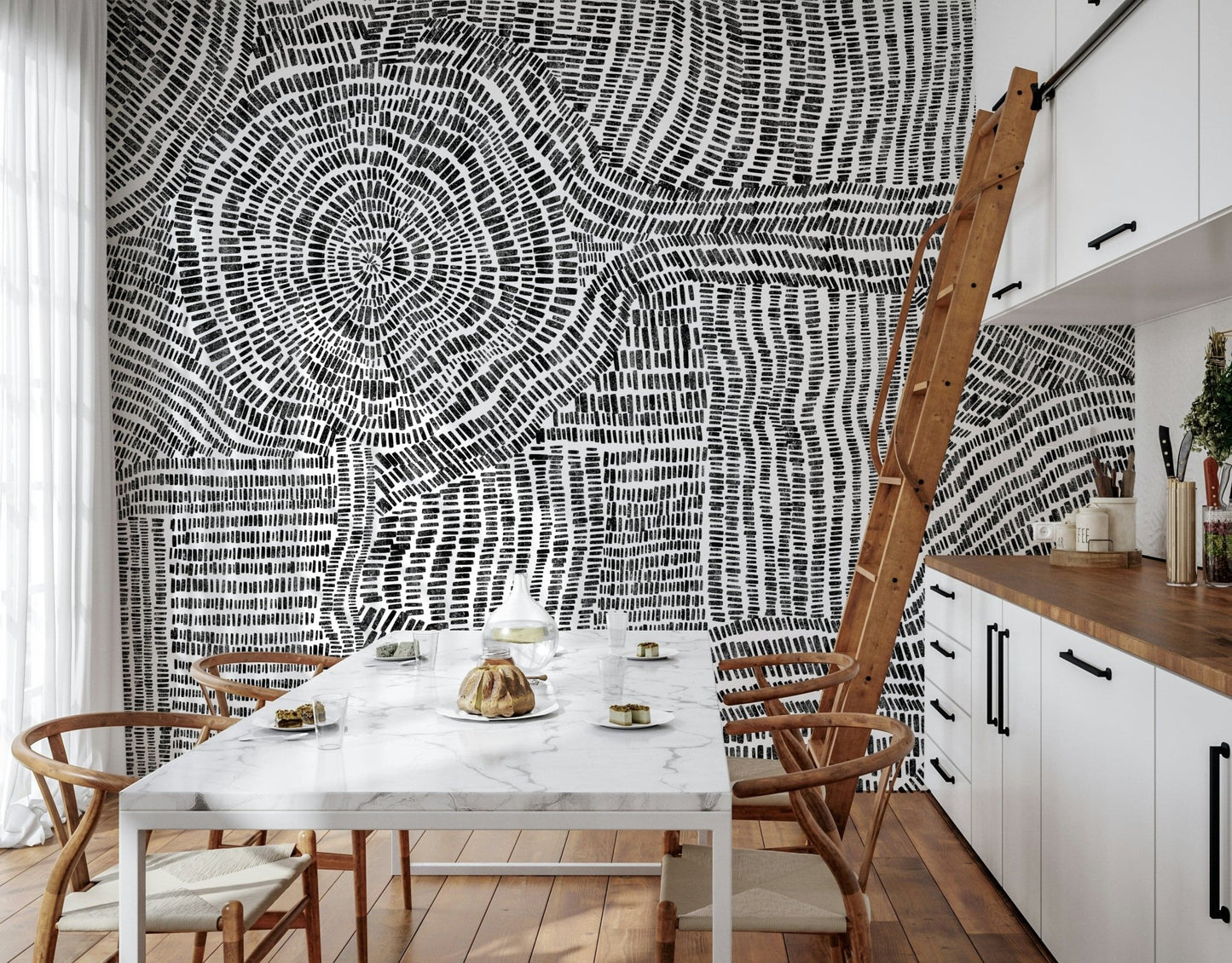 Neutral toned wall mural for a minimalist flat hallway feature wall.