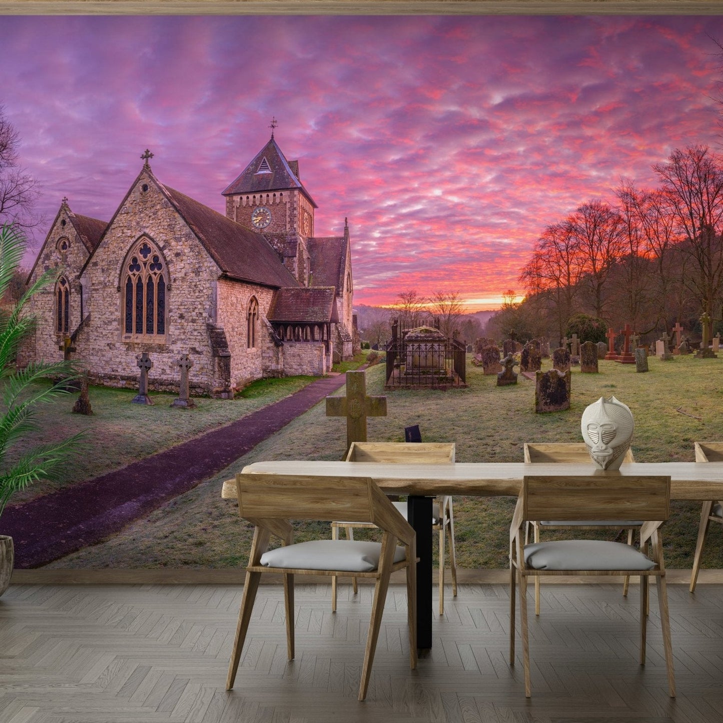 Old stone chapel panorama featuring unique gothic windows GD5038