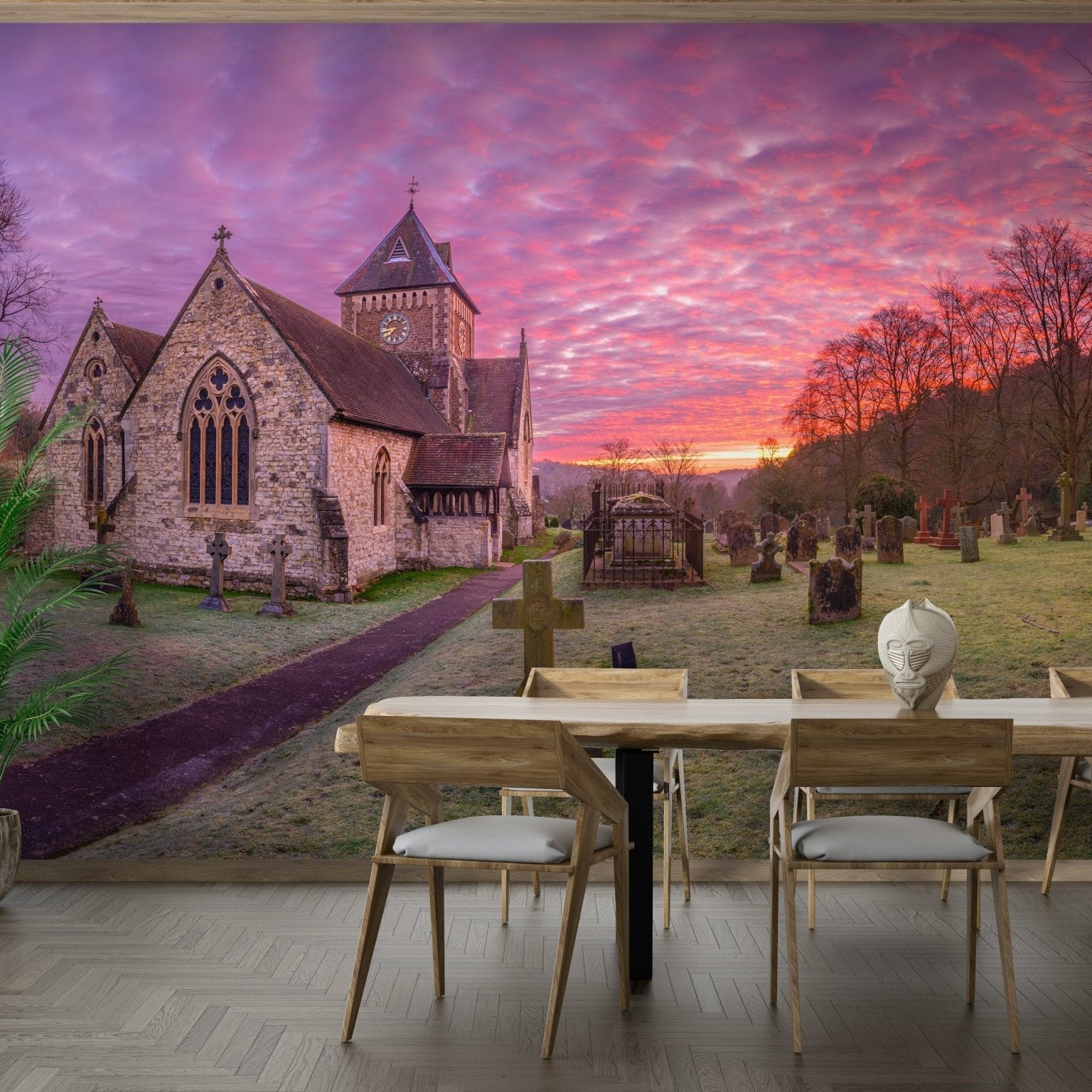 Old stone chapel panorama featuring unique gothic windows GD5038