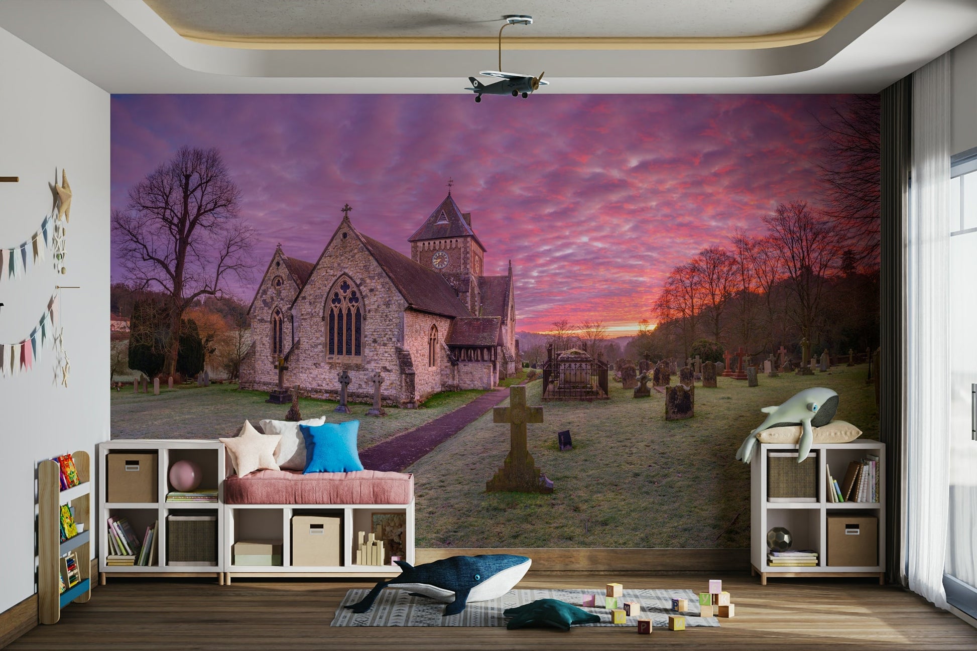 Dramatic cloud formations casting violet hues on this decor GD5038