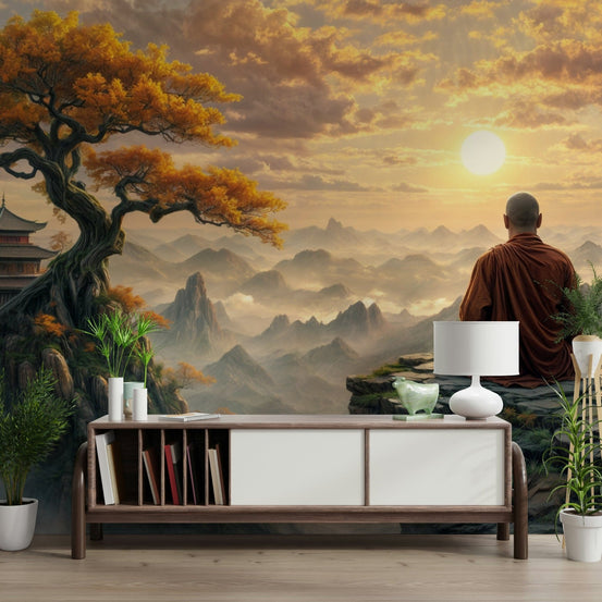 Dawn Serenity Mural on a large feature wall in a sunny sitting room wallpaper mural., GD7668