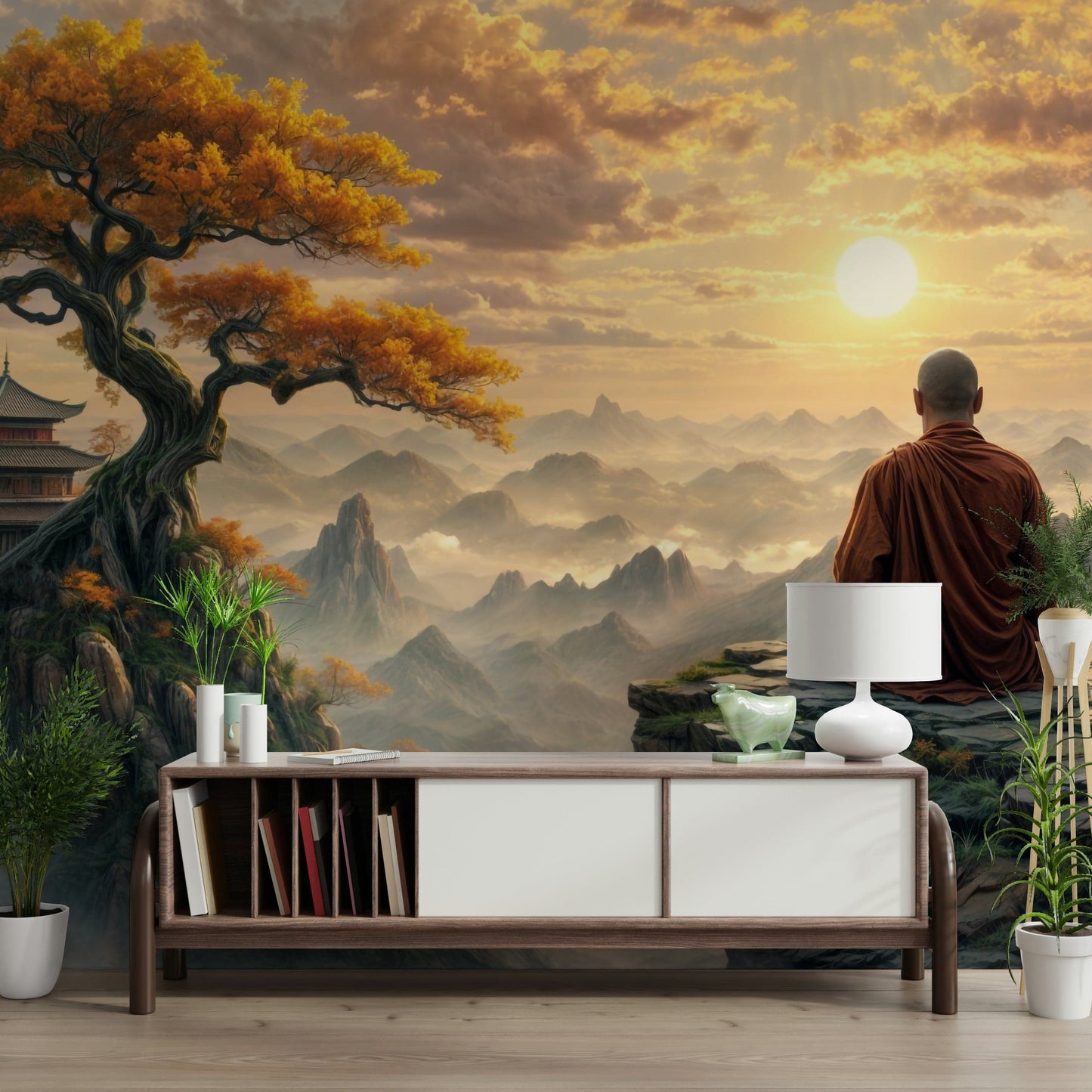 Dawn Serenity Mural on a large feature wall in a sunny sitting room wallpaper mural.