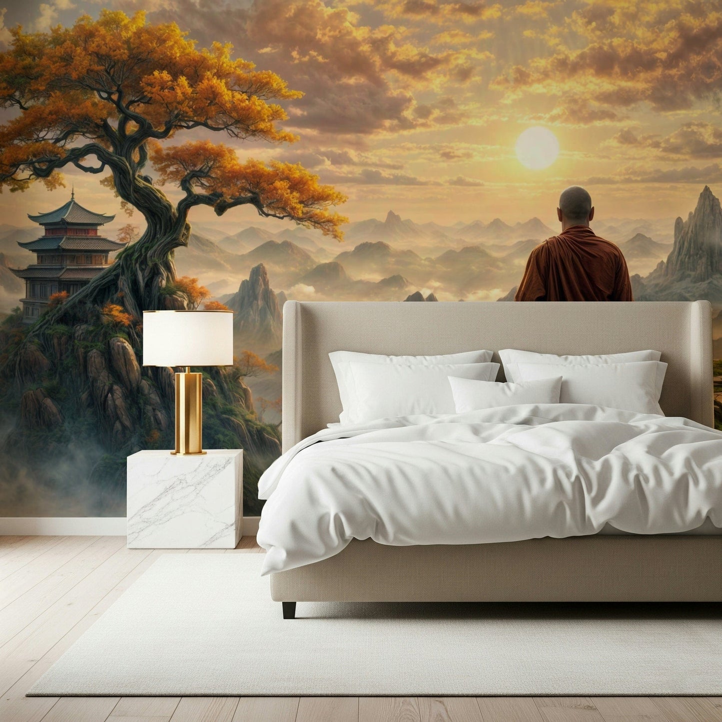 Dawn Serenity Mural in a yoga studio for a relaxing environment wallpaper mural.