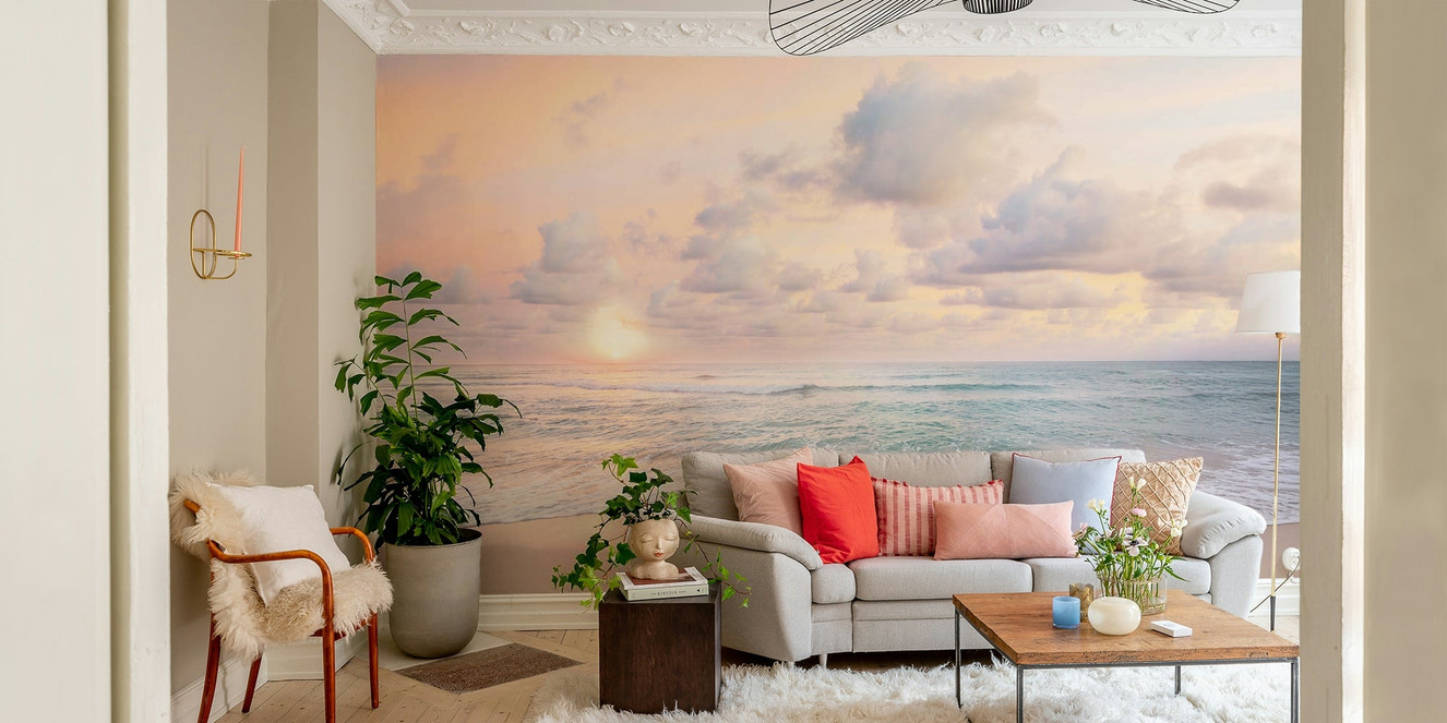 Dawn wall mural with soft morning colors


