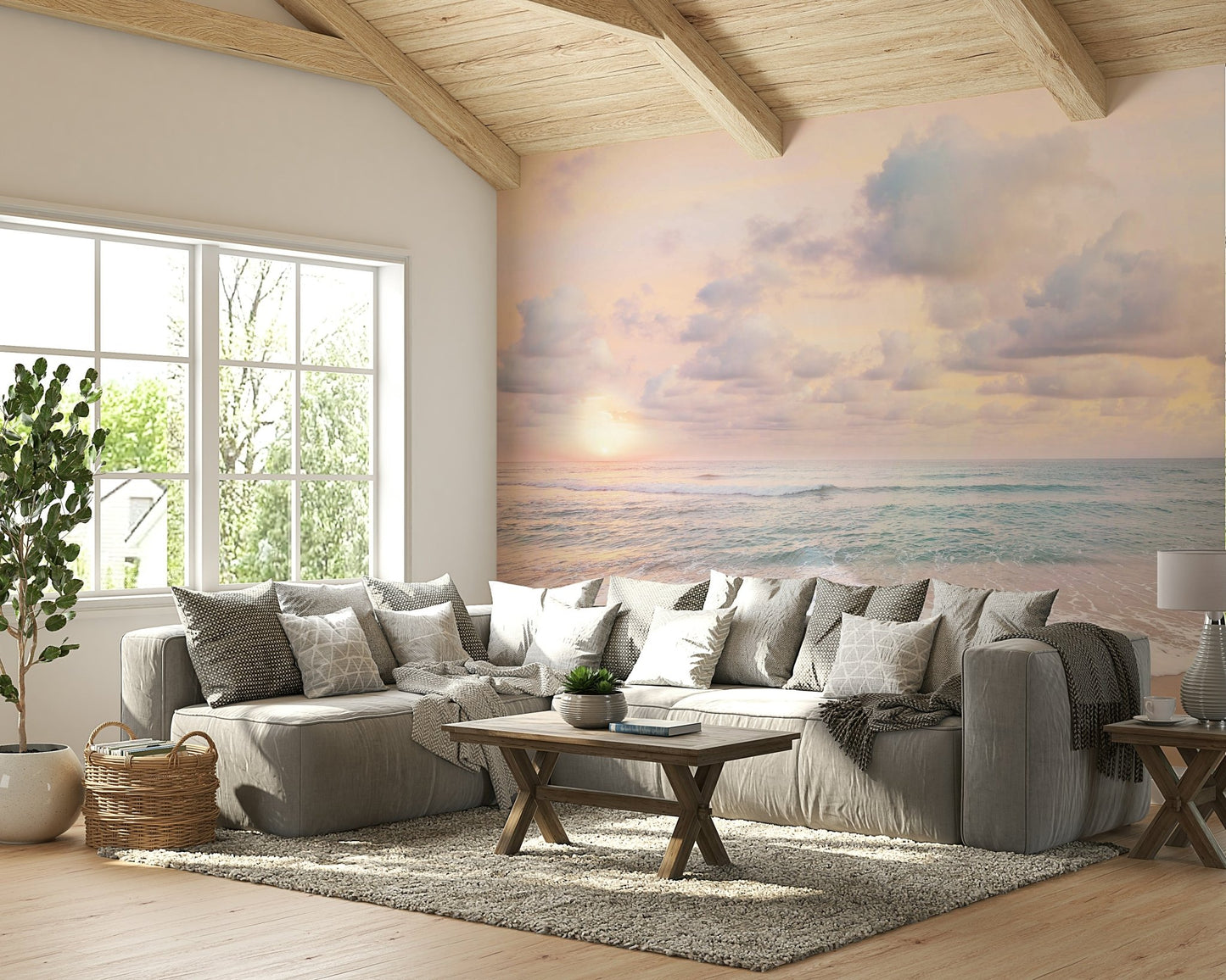 Pale blue and pink sunrise wallpaper design

