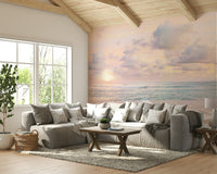 Pale blue and pink sunrise wallpaper design

