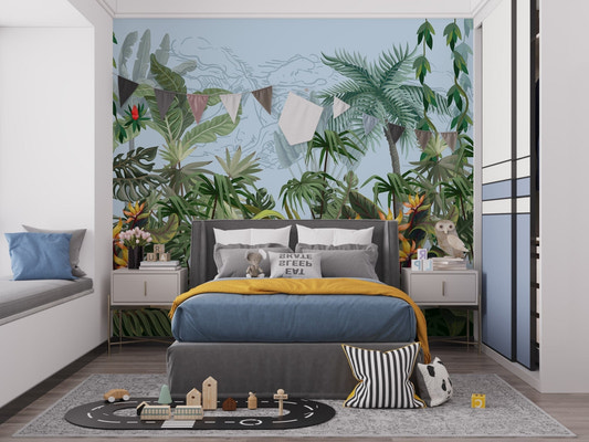 Daytime Colorful Tropical Jungle Design Wallpaper Murals - Giffywalls