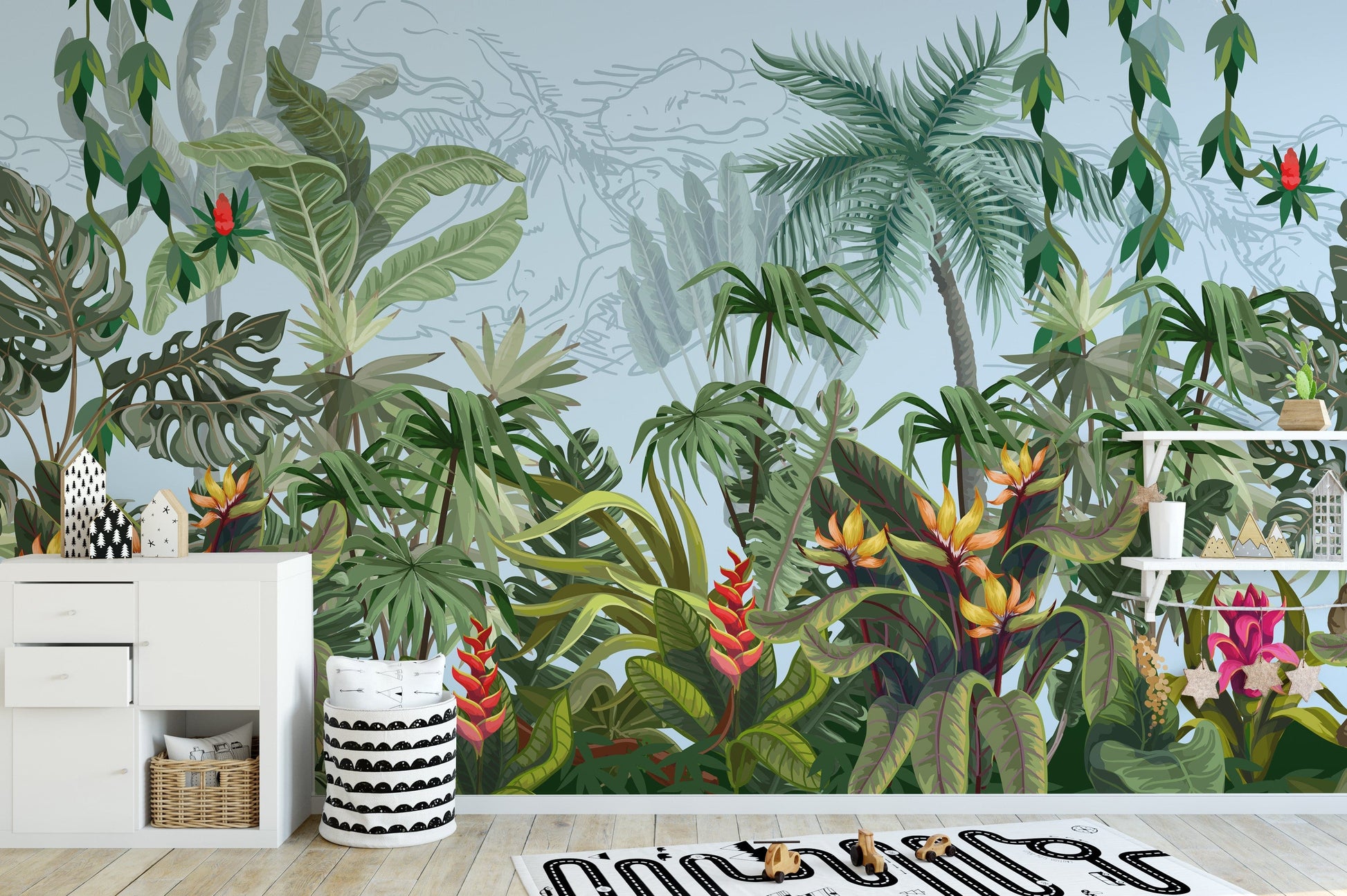 Daytime Colorful Tropical Jungle Design Wallpaper Murals - Giffywalls