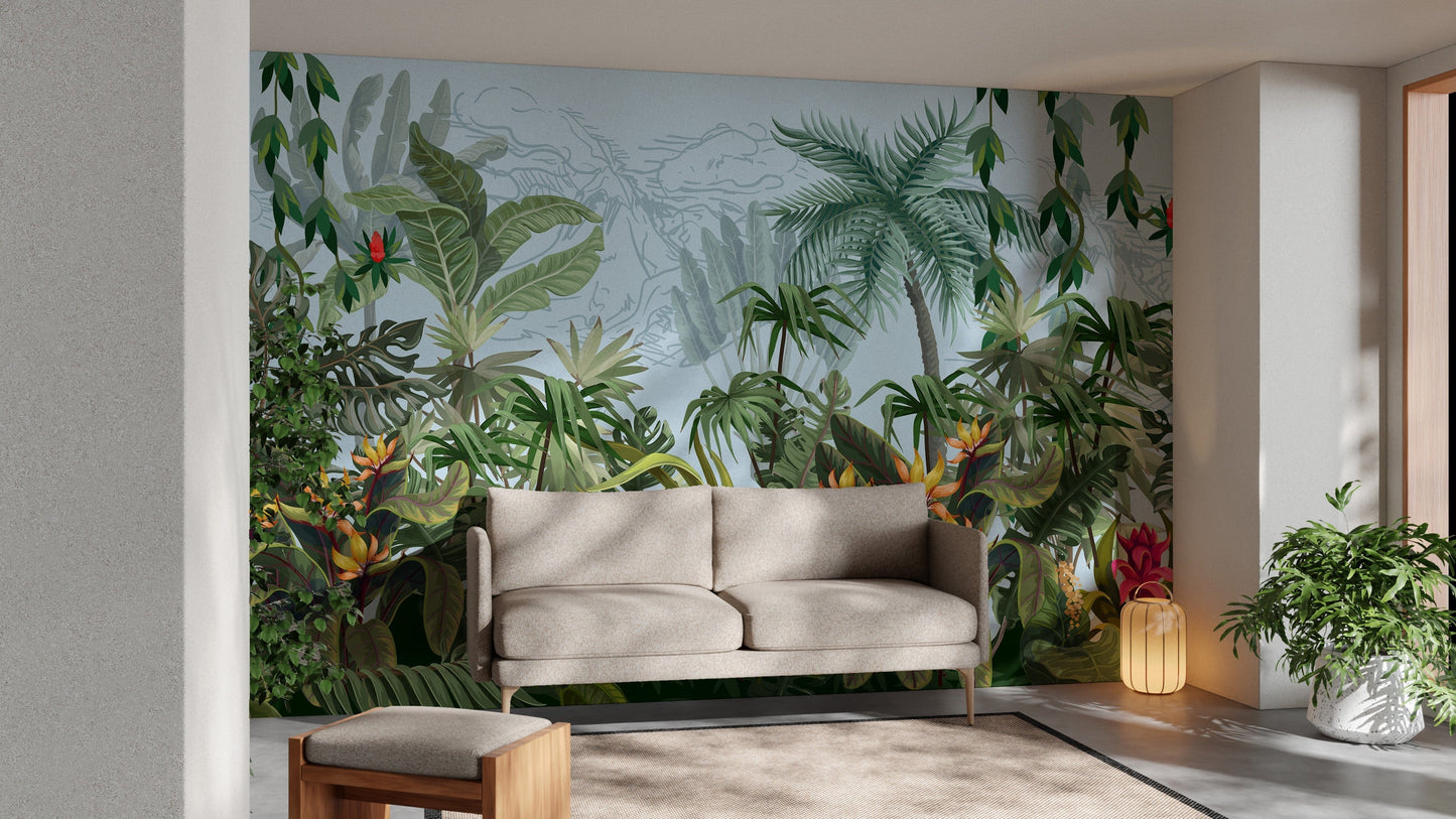 Daytime Colorful Tropical Jungle Design Wallpaper Murals - Giffywalls