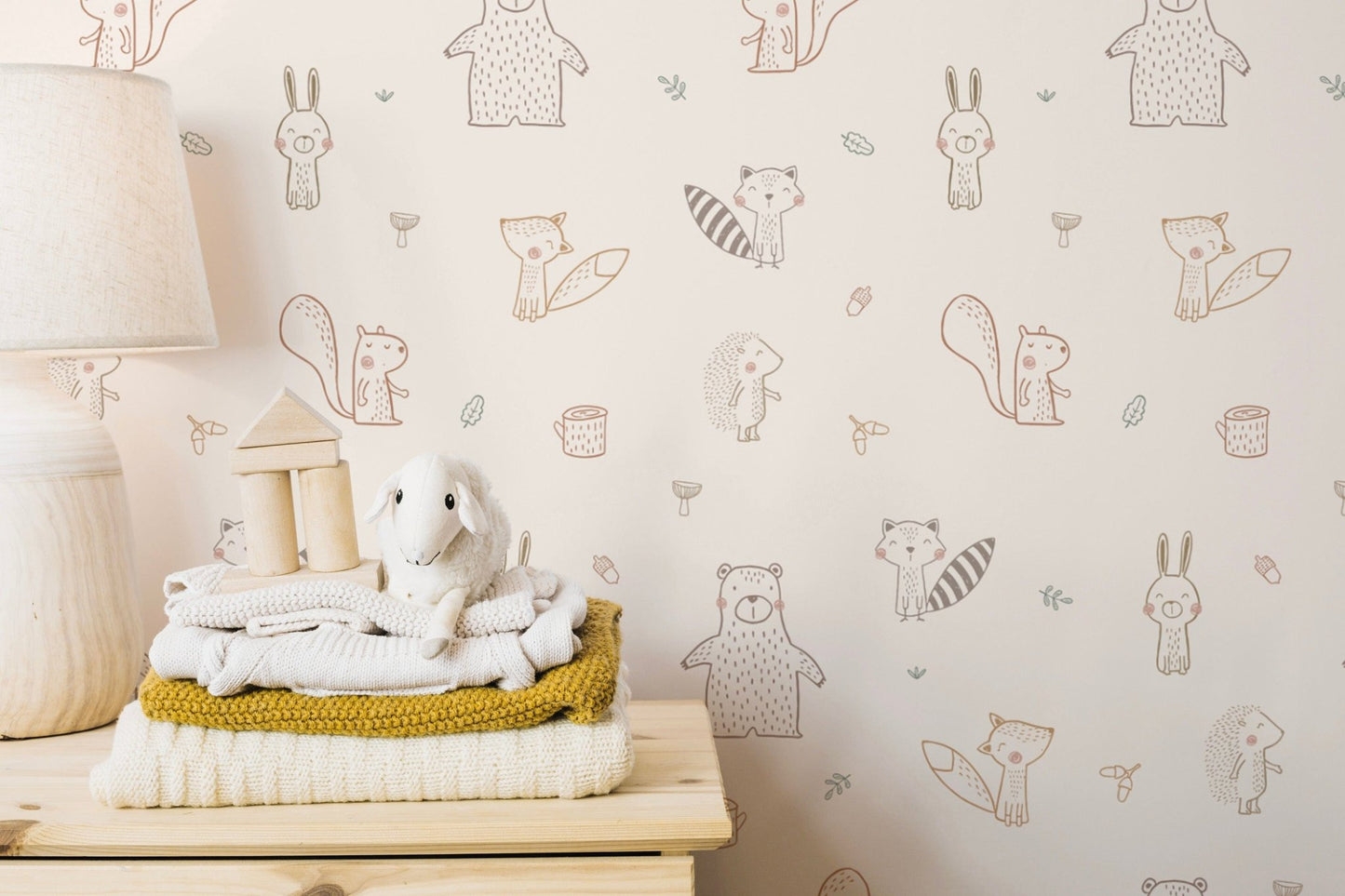 Baby animal forest mural for playroom decor
