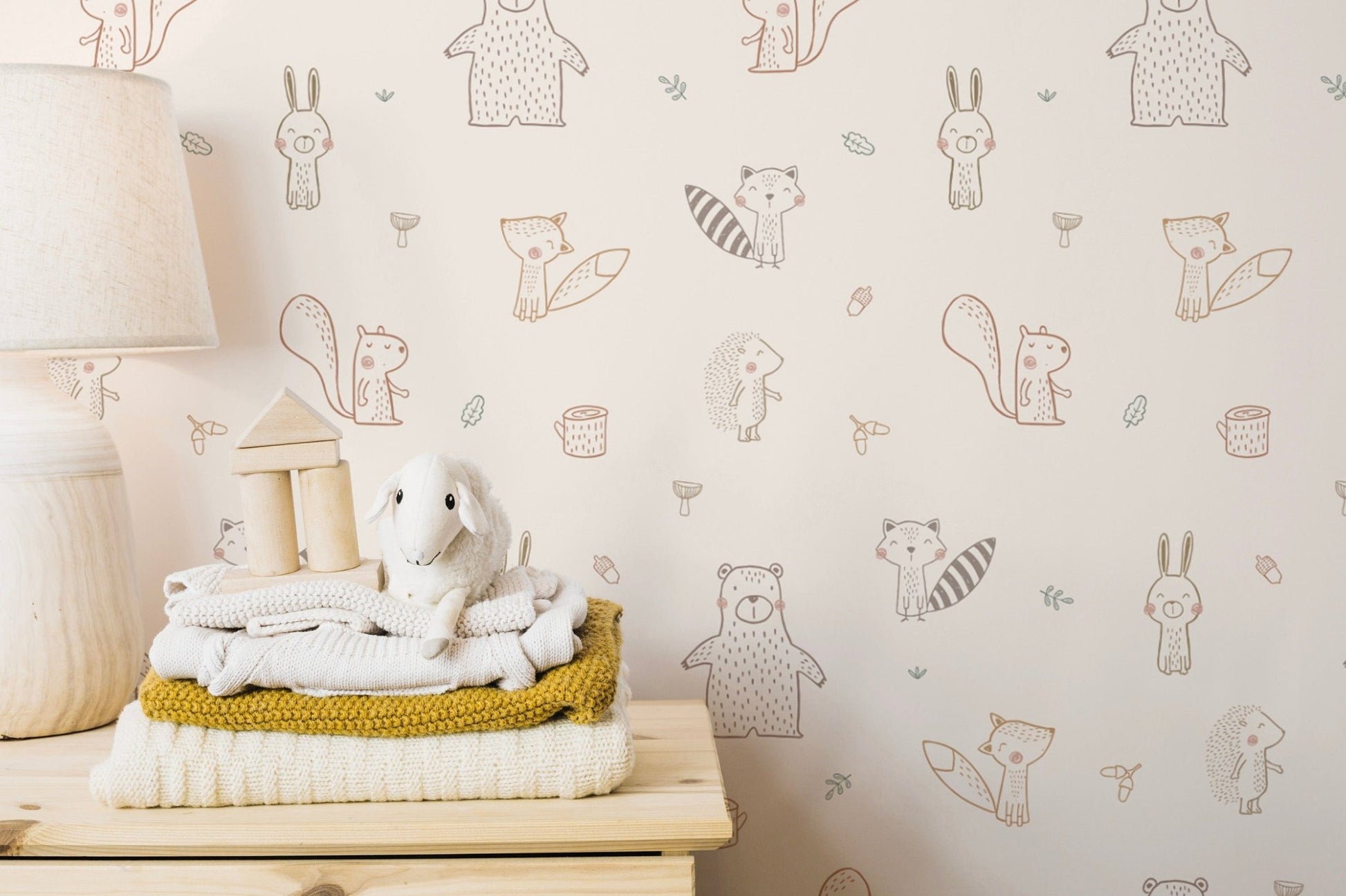 Baby animal forest mural for playroom decor
