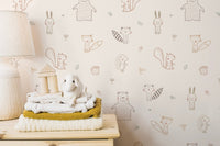 Baby animal forest mural for playroom decor
