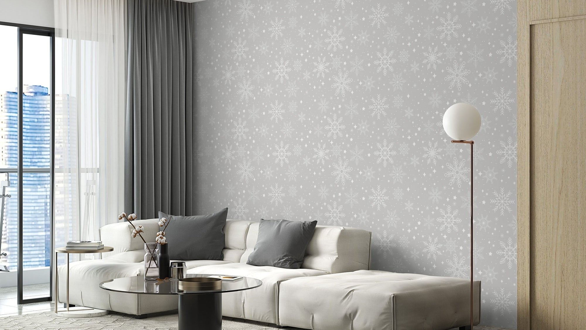 Gray snowflake wallpaper with winter charm B069
