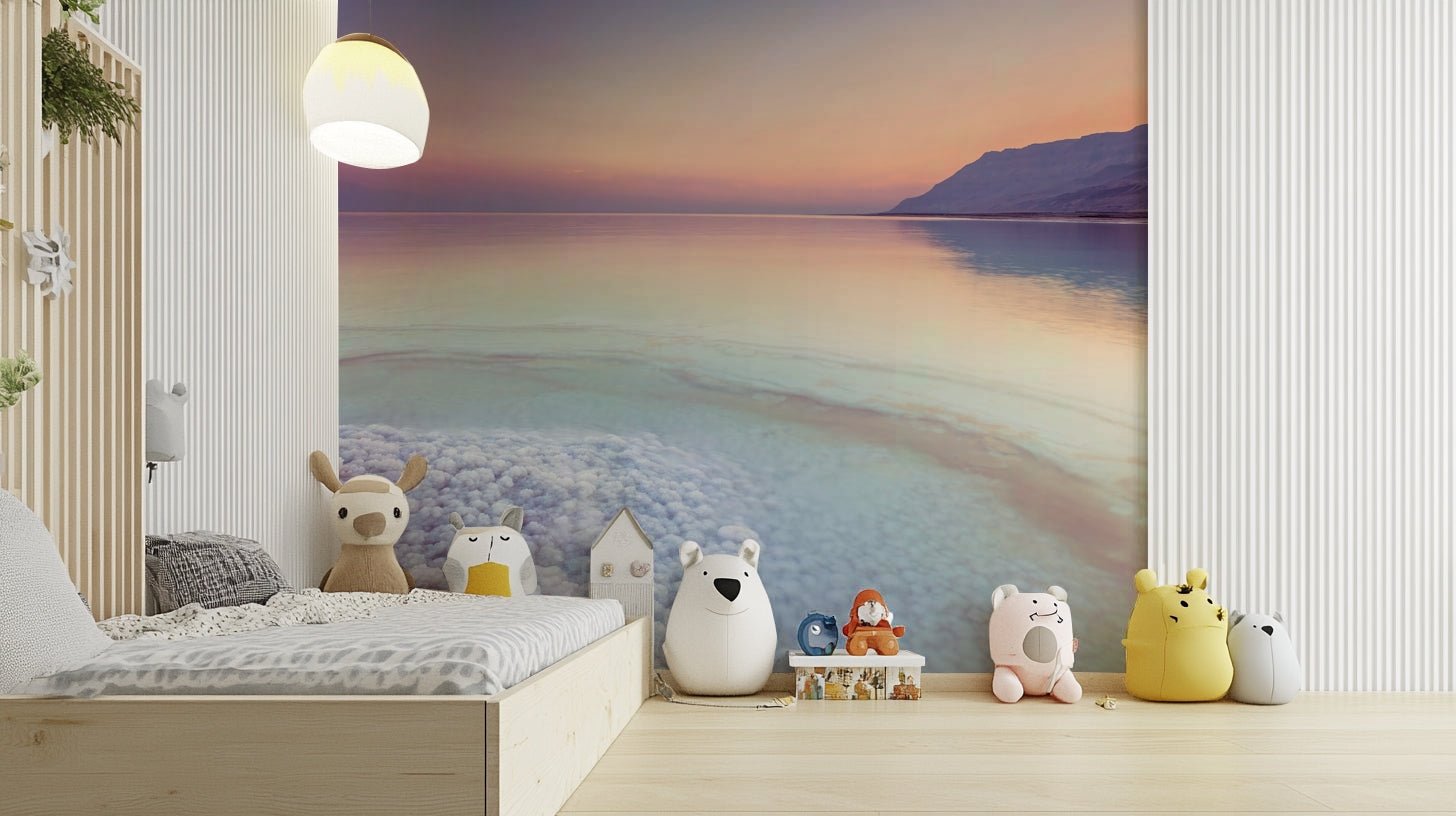 Peaceful Dead Sea Shore mural to enhance your space.

