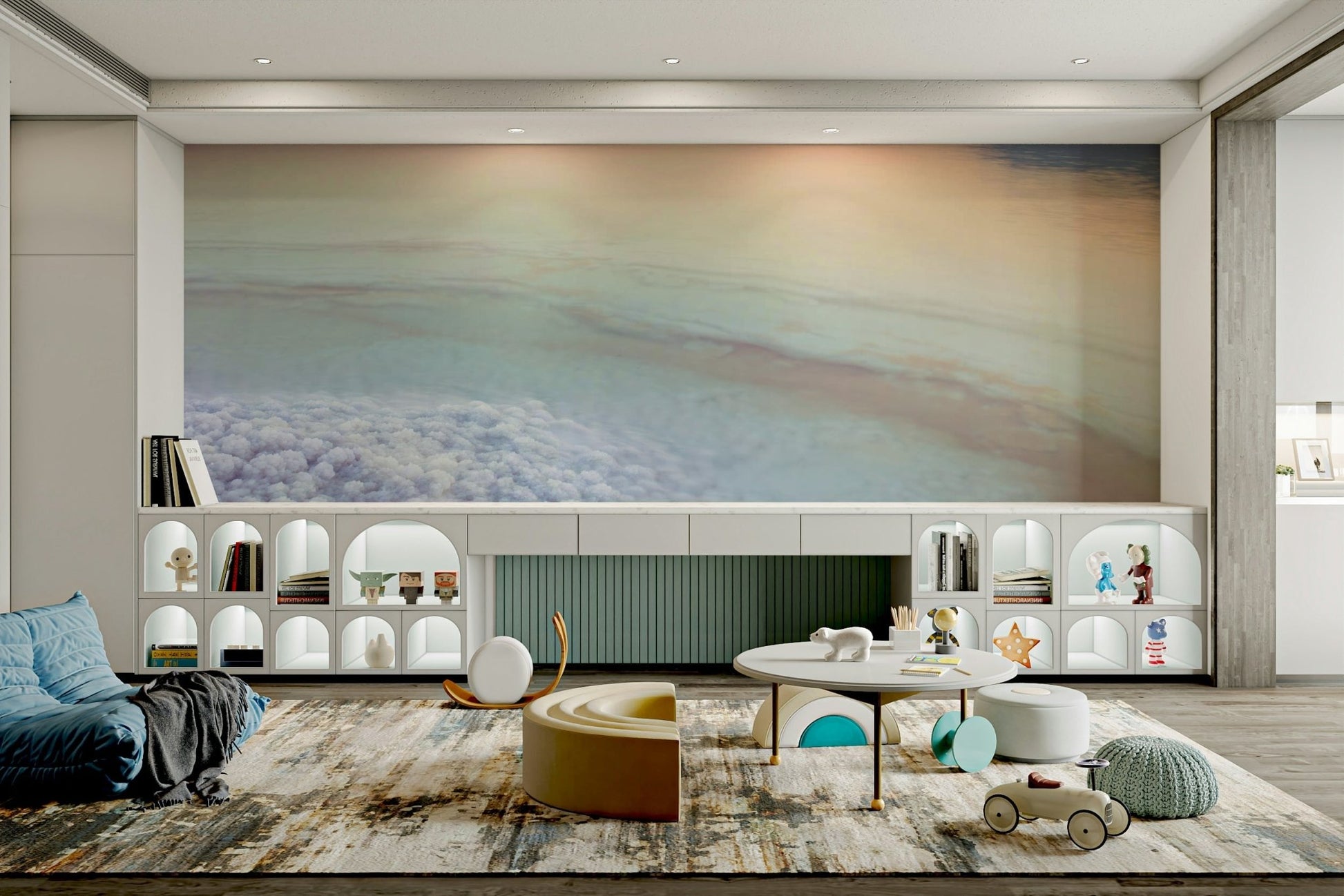 Dead Sea Shore mural brings calming vibes to interiors.

