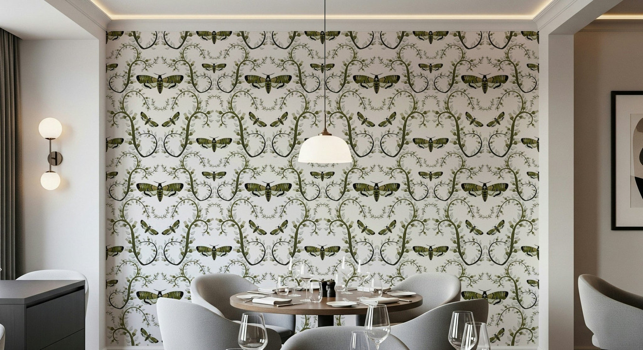 Death's-Head Hawkmoth Garden wall mural with dark florals and moth wings.