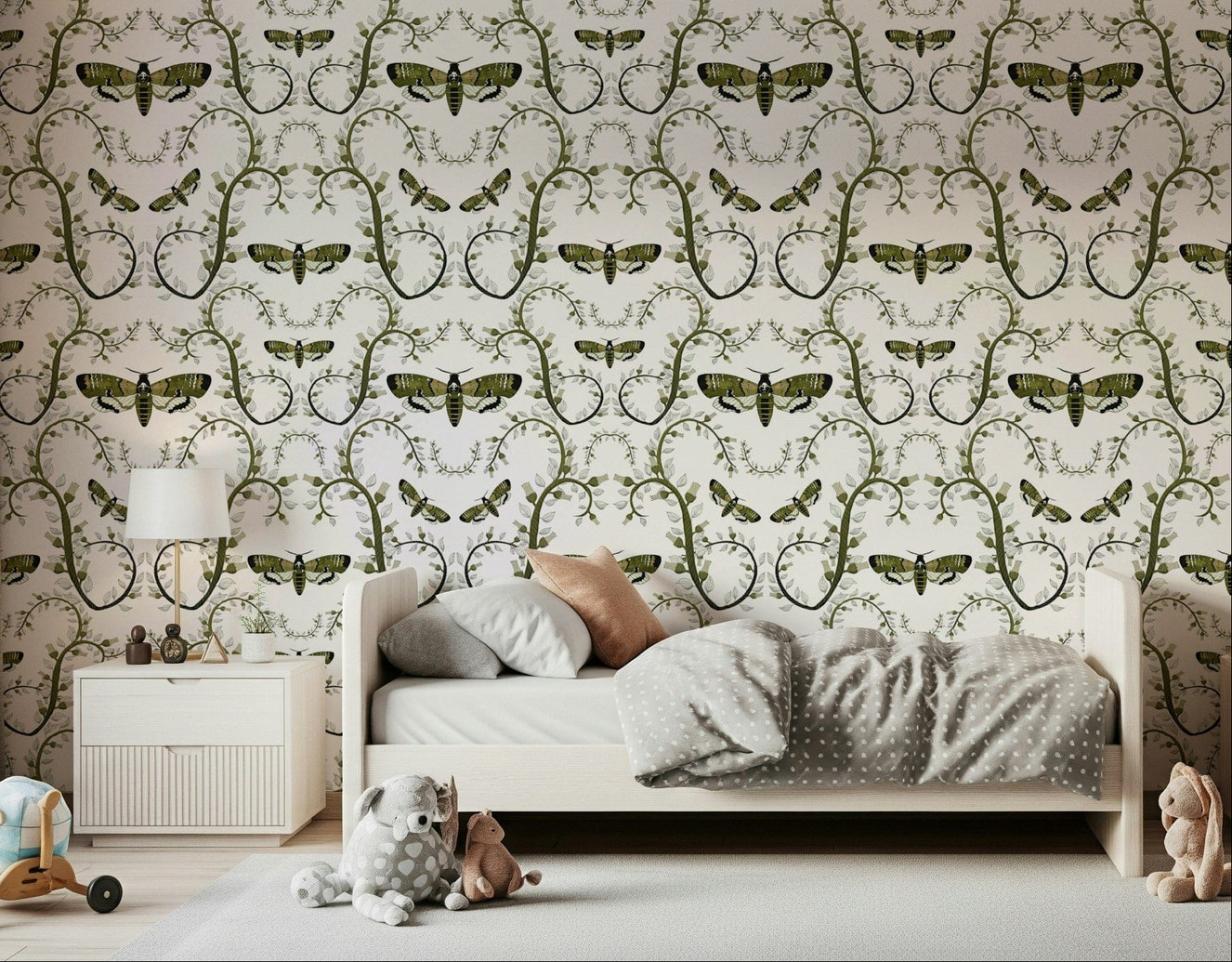 Detailed insect wallpaper with intricate wing textures and botanical sketches.