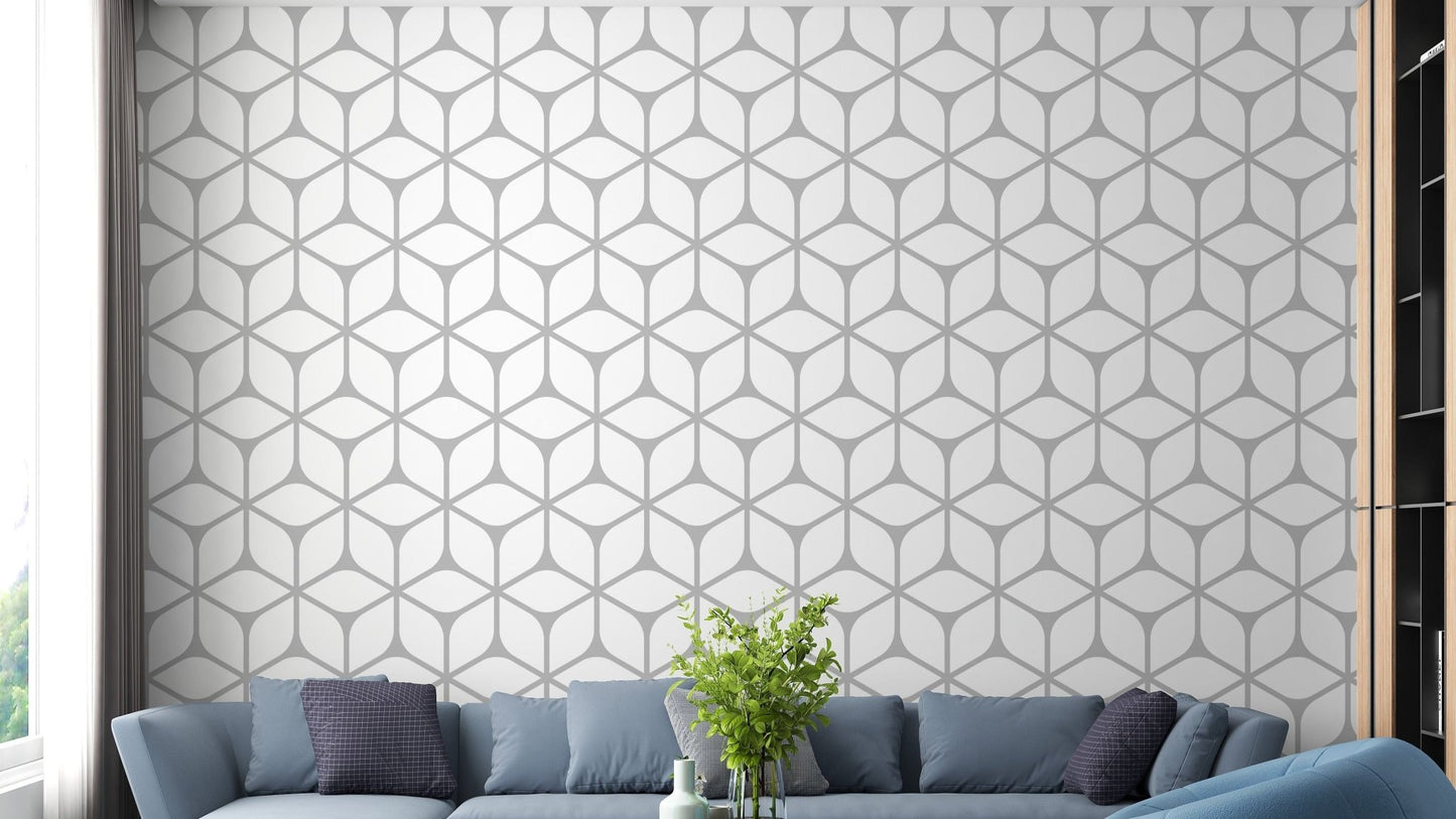 White art deco square pattern wallpaper
