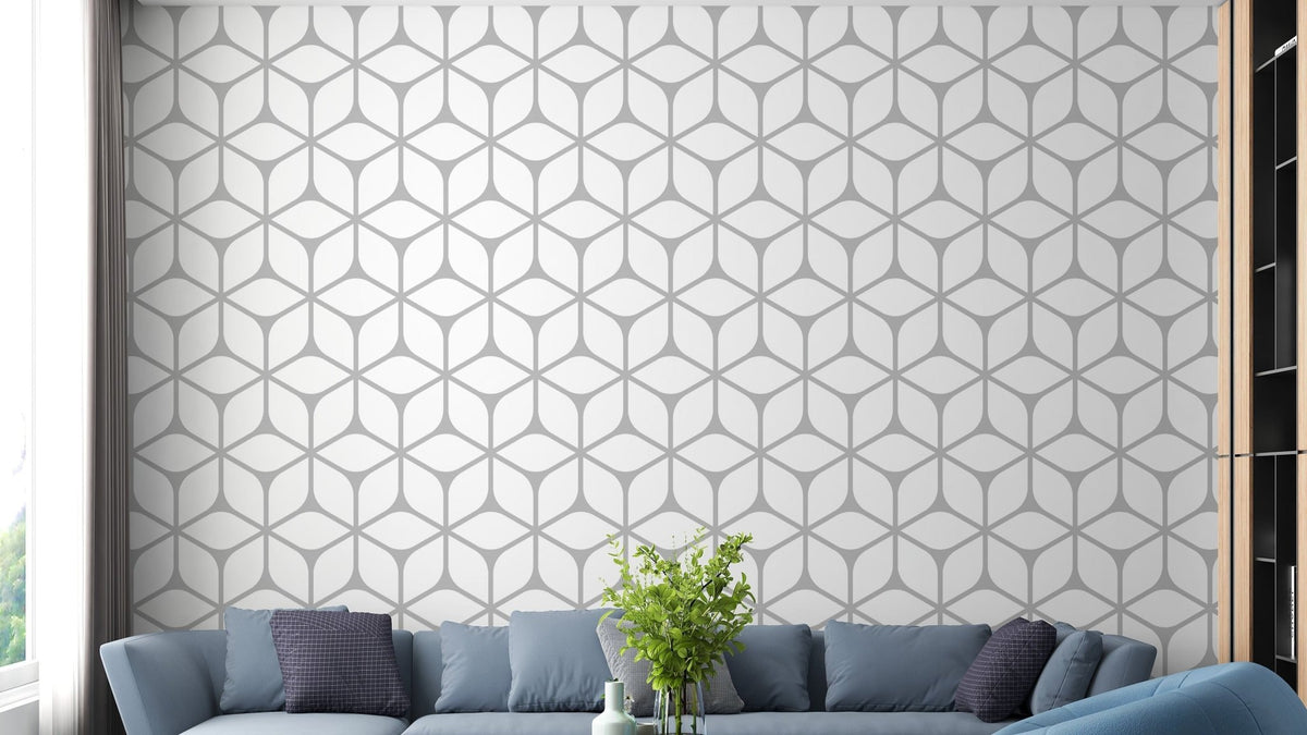 White art deco square pattern wallpaper
 B002