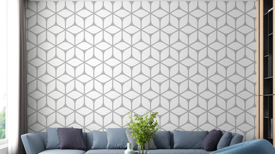 White art deco square pattern wallpaper
 B002