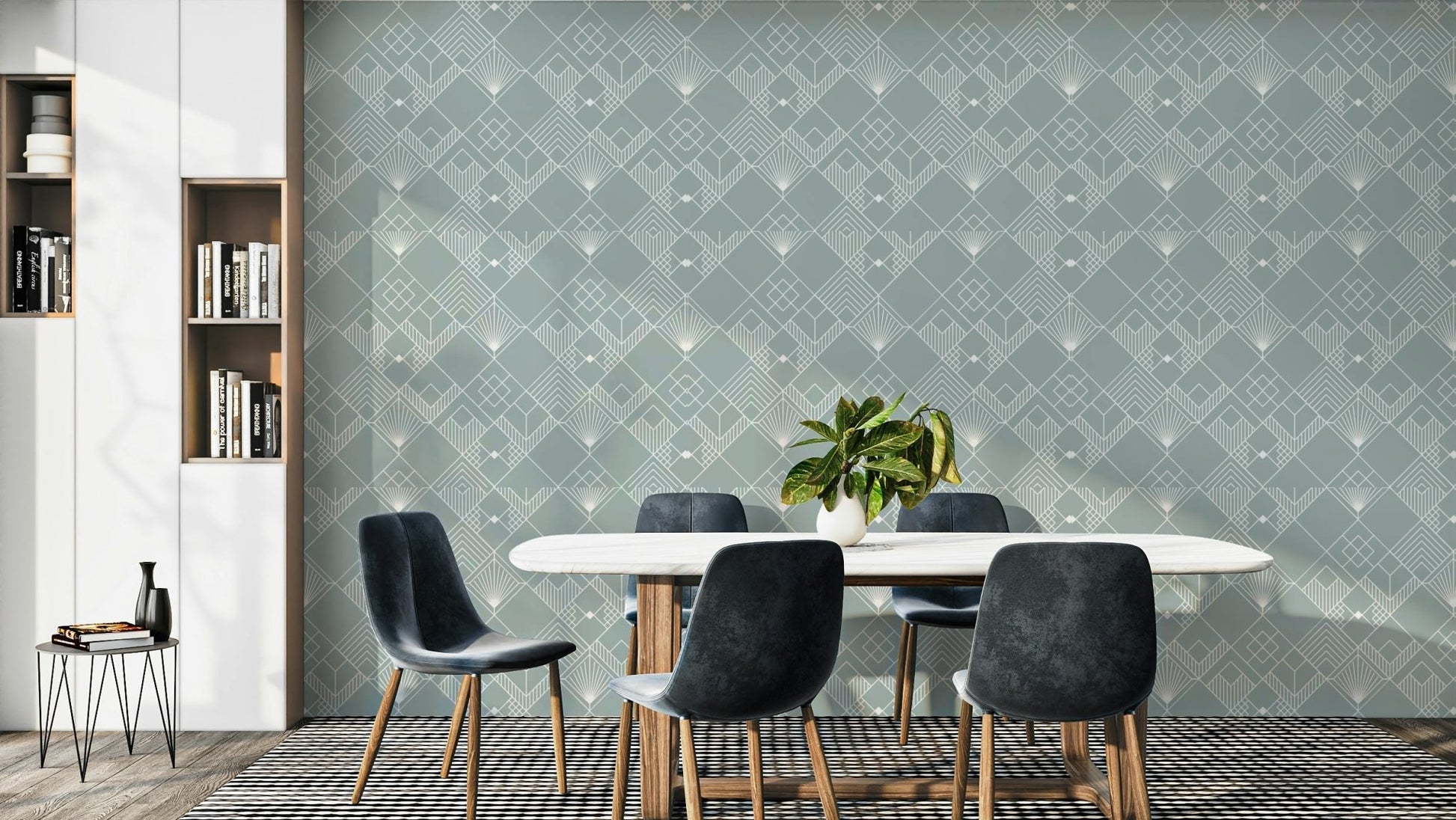 Mural wallpaper of a deco diamonds design

