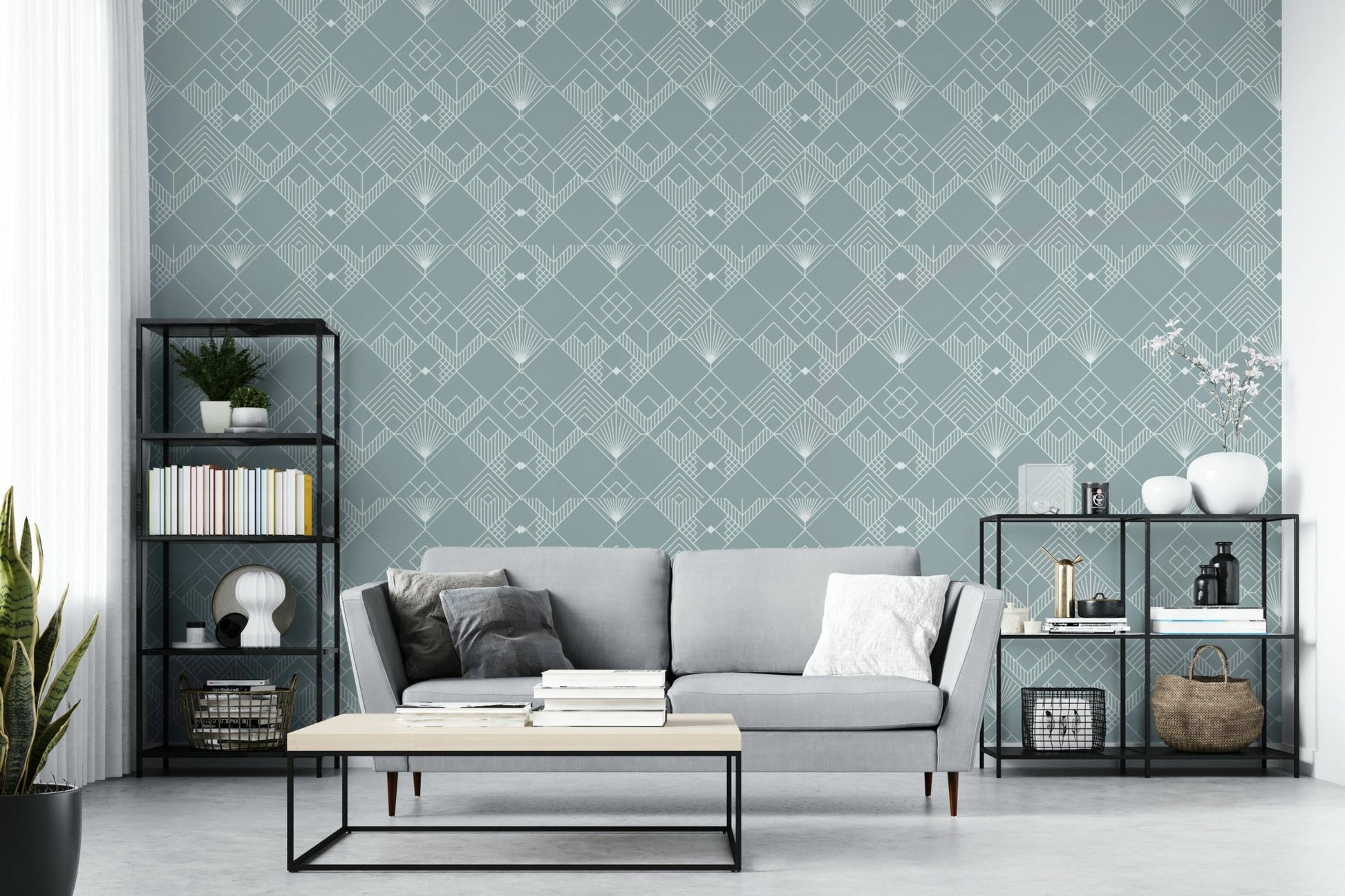Scenic wallpaper with cartoon shapes and colors

