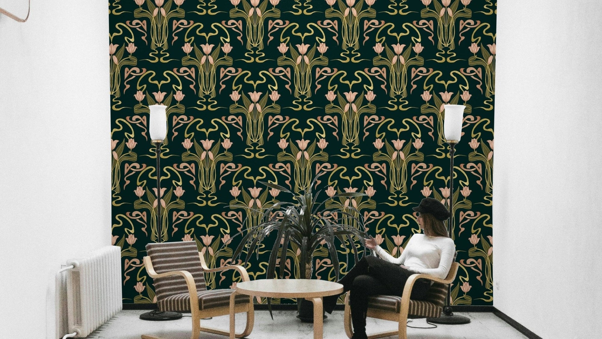Floral nouveau wallpaper deep forest design GD639

