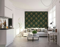 Deco floral wallpaper deep forest green hues

