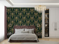 Deep forest art deco floral wallpaper pattern

