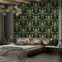 Tulip bloom art deco wallpaper deep forest

