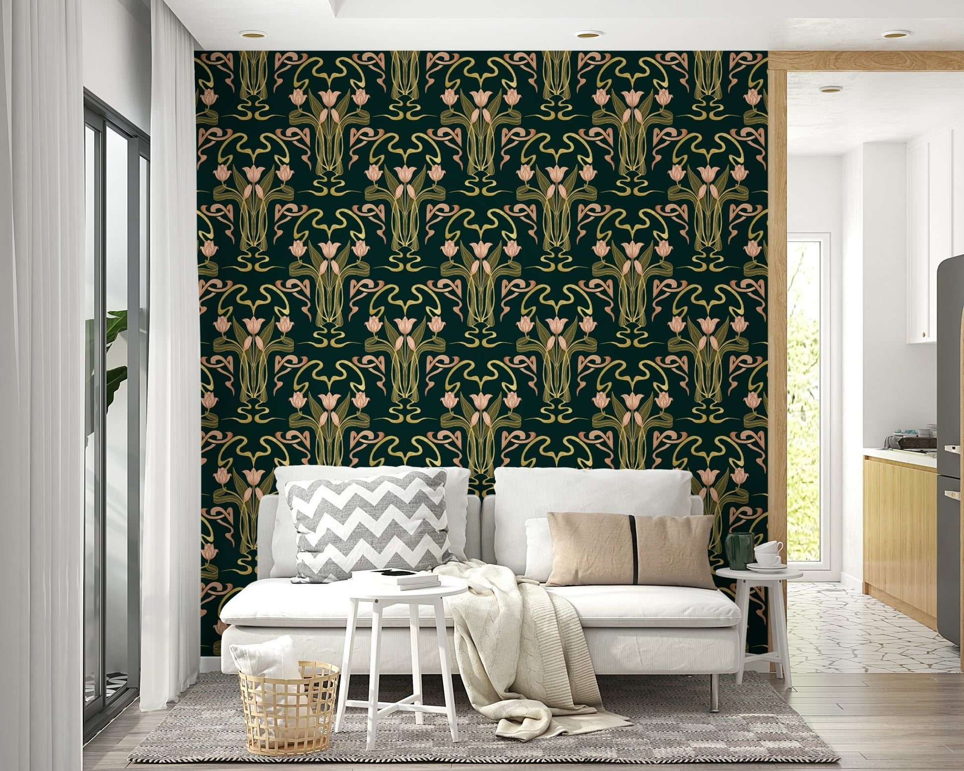 Art deco wallpaper with tulip floral motif
