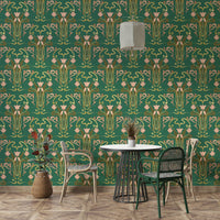 Deco floral wallpaper forest grove green hues

