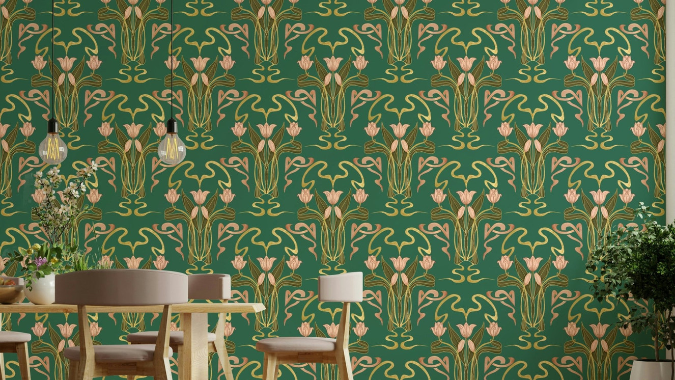 Floral nouveau wallpaper forest grove design

