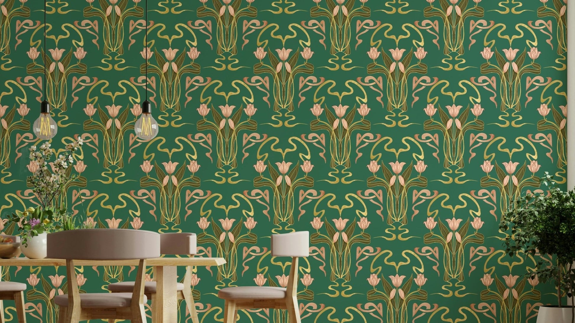 Floral nouveau wallpaper forest grove design

