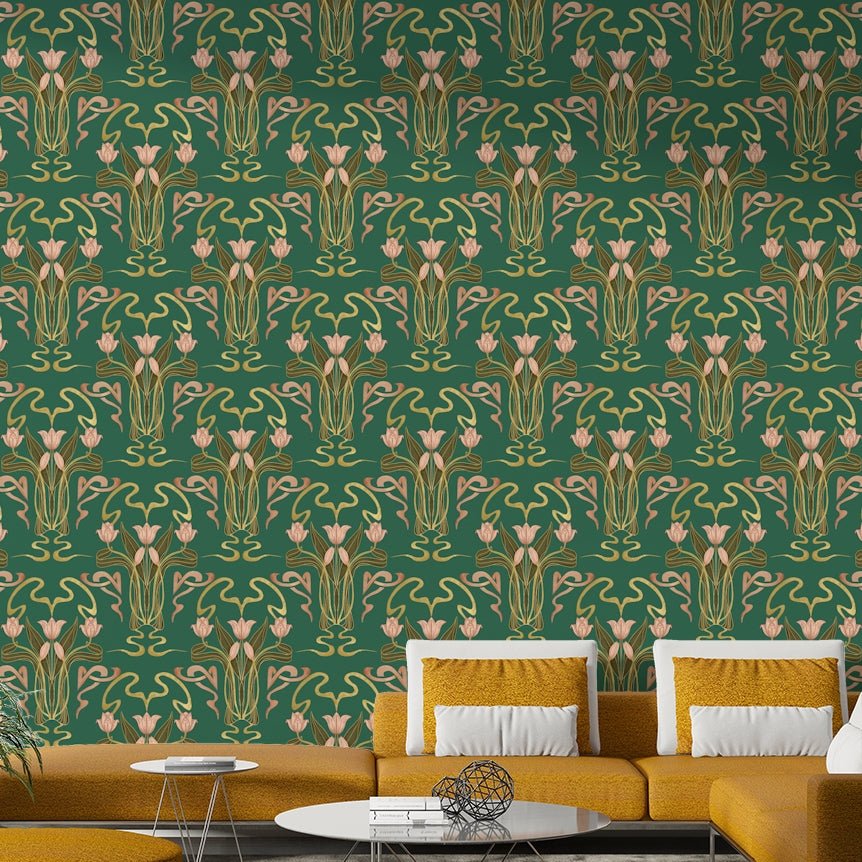 Art deco tulip bloom wallpaper forest grove

