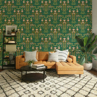 Tulip bloom art deco wallpaper forest green

