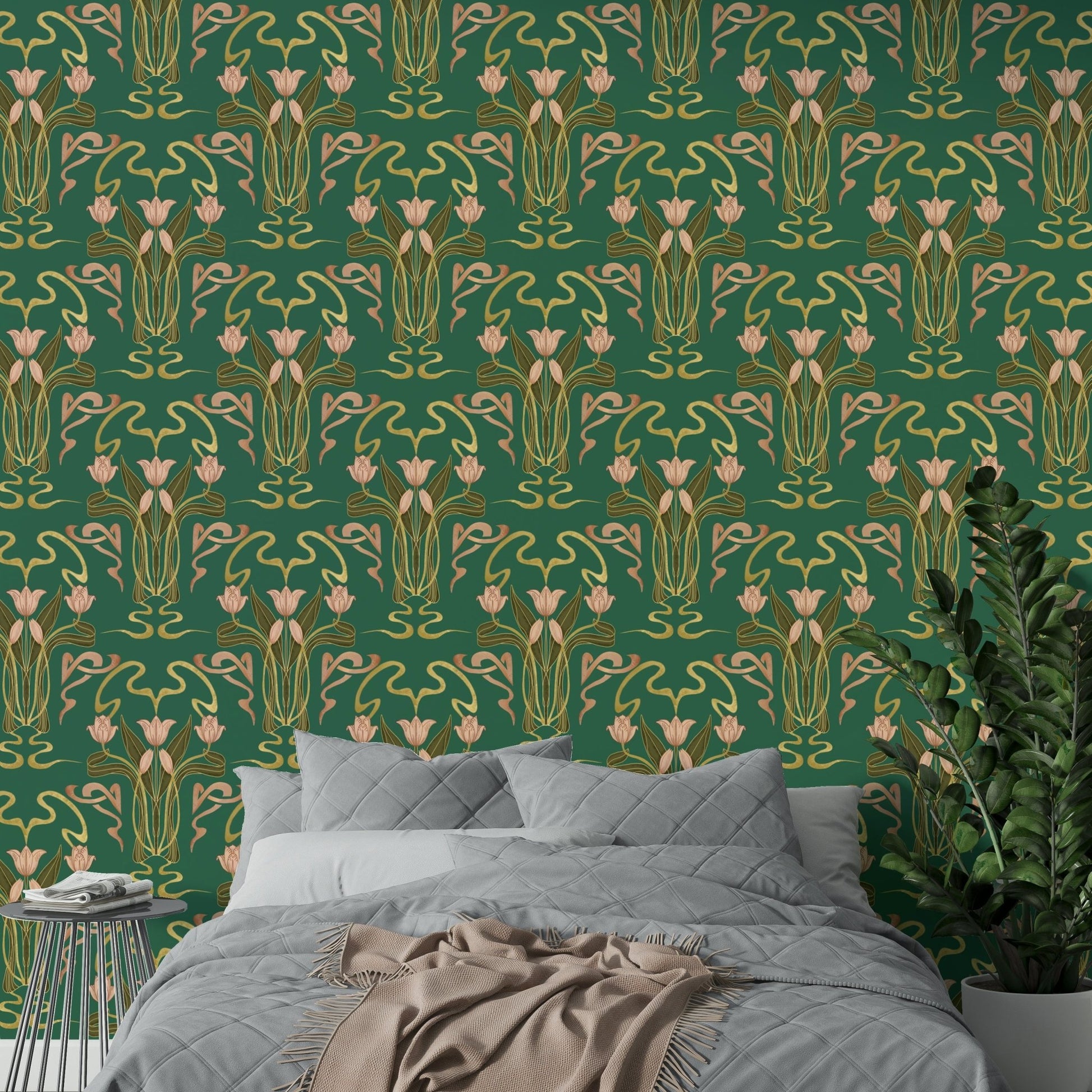 Forest grove art deco floral wallpaper pattern

