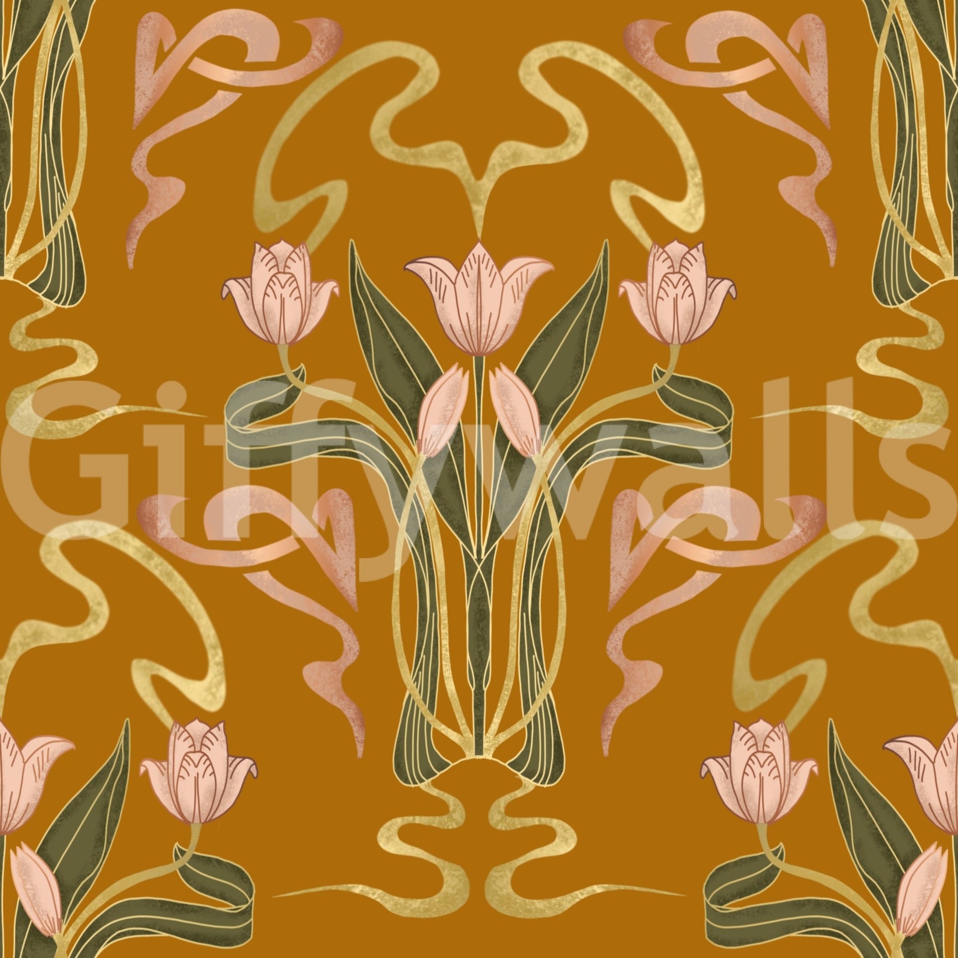 Tulip bloom wallpaper in golden ochre hues GD640

