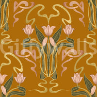 Tulip bloom wallpaper in golden ochre hues GD640

