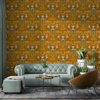 Tulip bloom art deco wallpaper golden hues GD640

