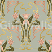 Floral art deco wallpaper muted sage tones GD643

