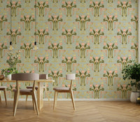 Tulip bloom art deco wallpaper sage grey
 GD643
