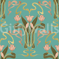 Floral art deco wallpaper serene aqua tones


