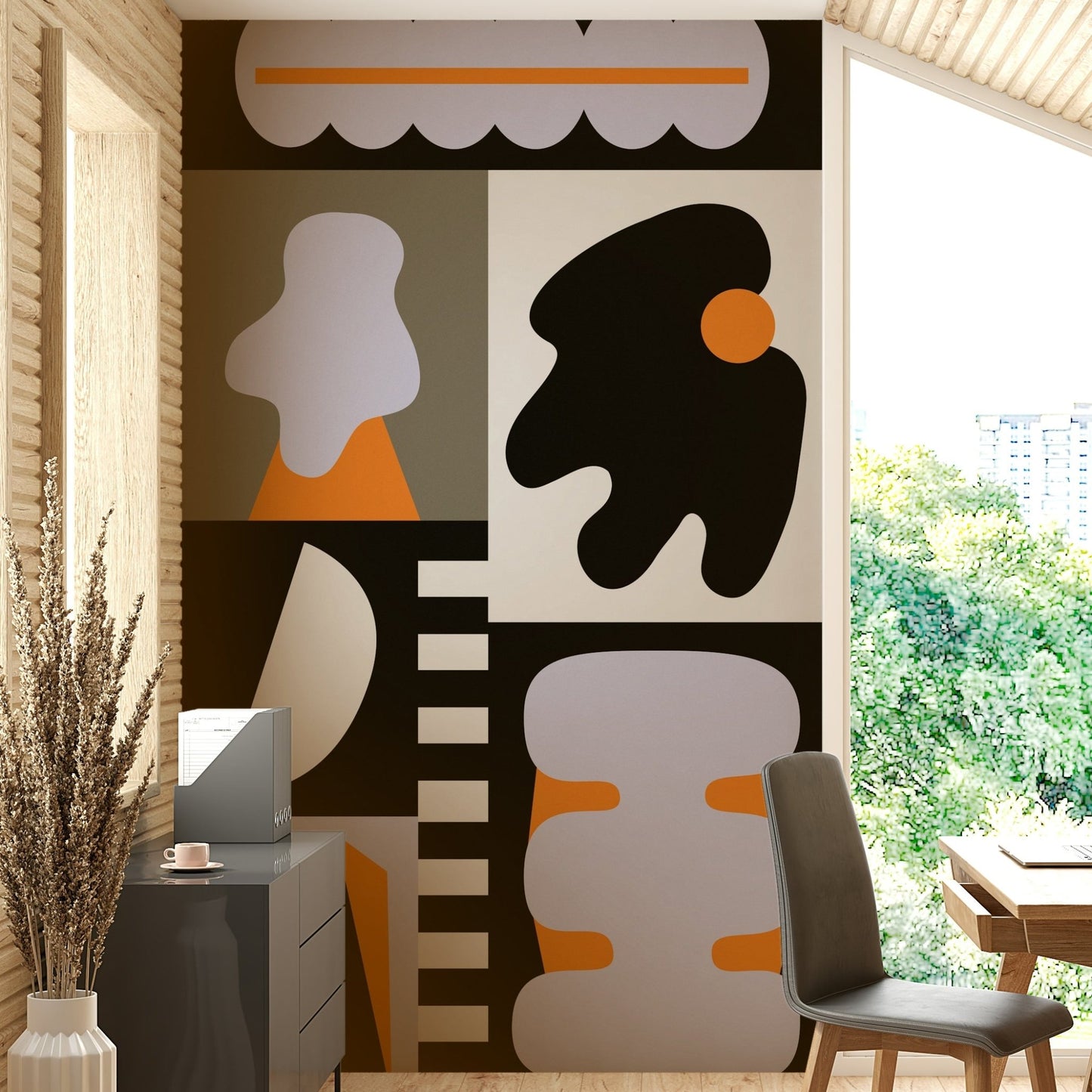 Fragmented design wallpaper with neutral tones

