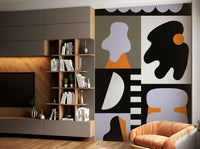 Bold outlines and layered shapes mural

