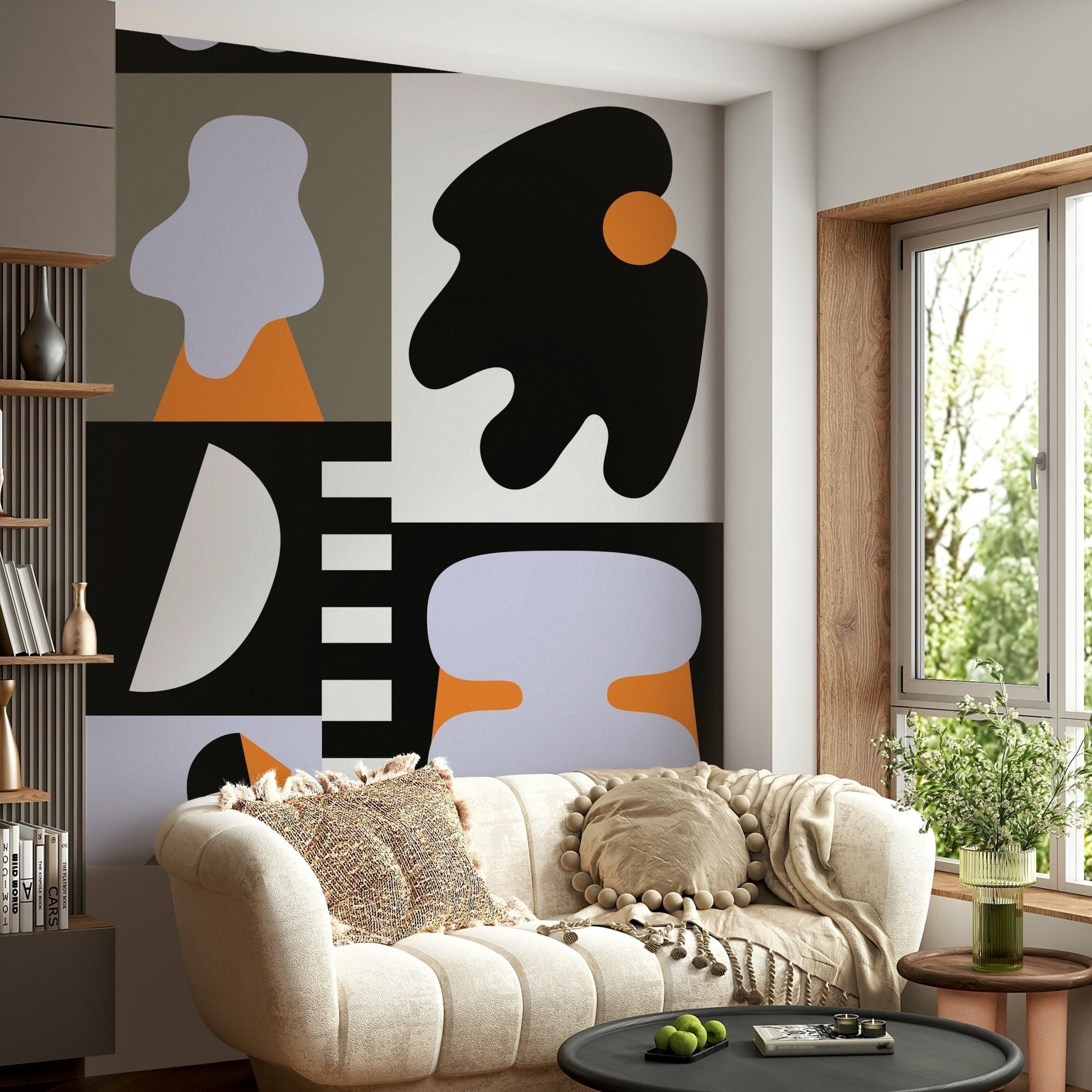 Modern interior with deconstructed forms wallpaper

